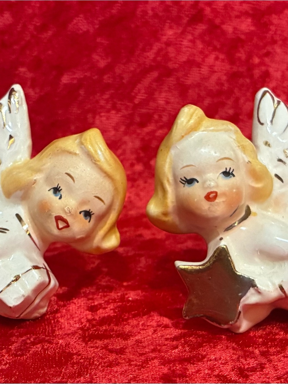 Blonde Ceramic Angel Pair Candle Rings with Gold Accents -